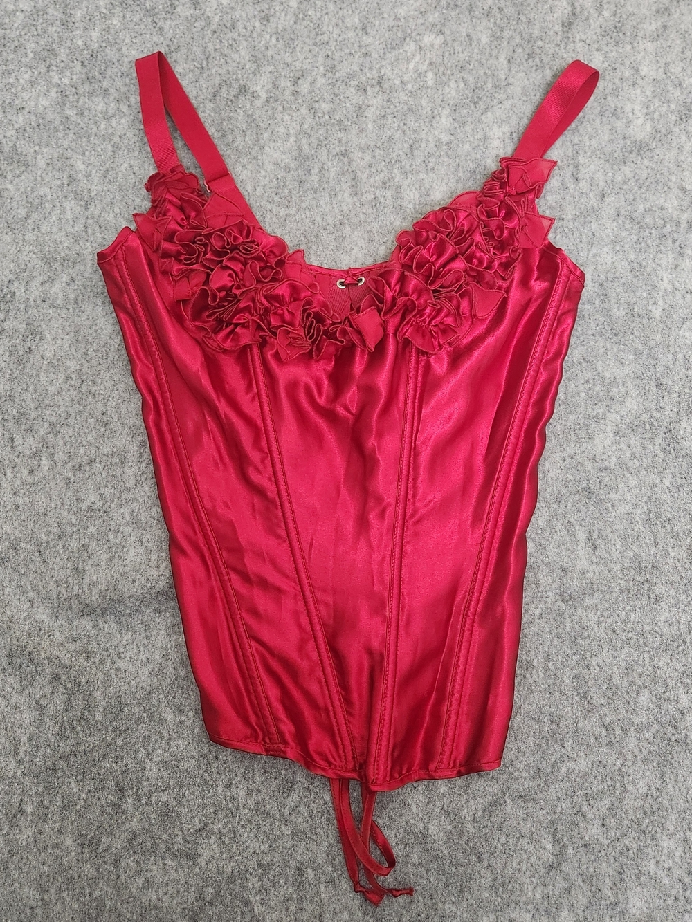 Fredericks of Hollywood Rosettes Corset Romantic Goth Women's 34 Red Coquette